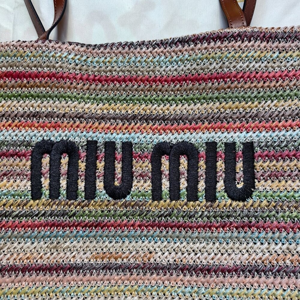 🥨Miu Miu Embroidered Woven Beach Tote Bag - Picture 3 of 7